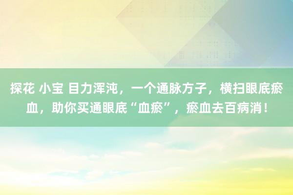 探花 小宝 目力浑沌，一个通脉方子，横扫眼底瘀血，助你买通眼底“血瘀”，瘀血去百病消！